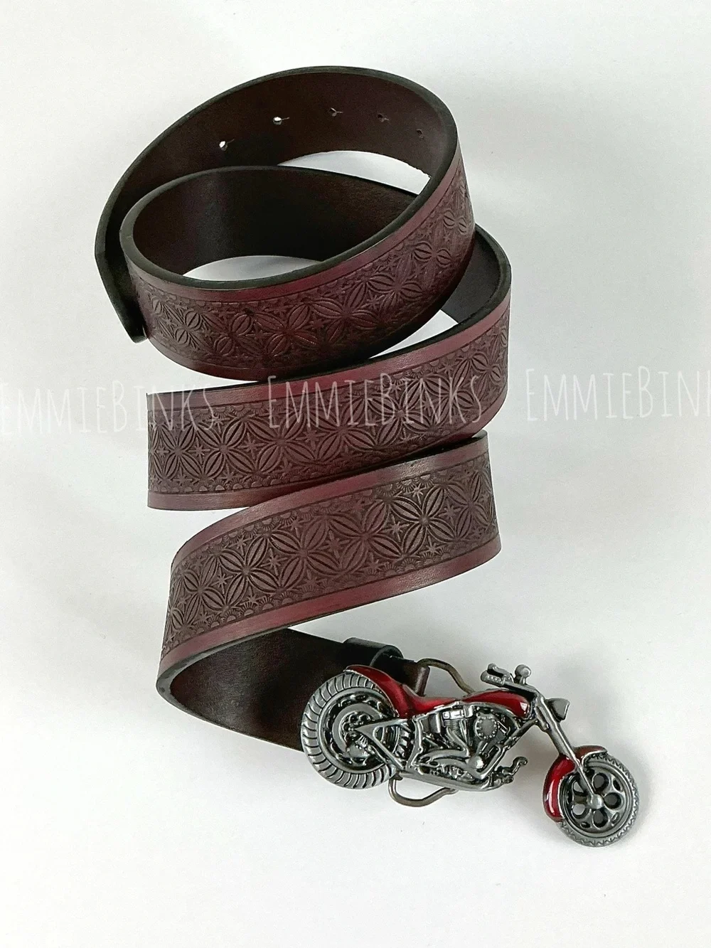 New Motorcycle Moto Adjustable Tooled PU Leather Belt